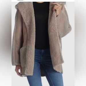 Aquatalia Gianna Shearling Coat in Taupe, Size 42